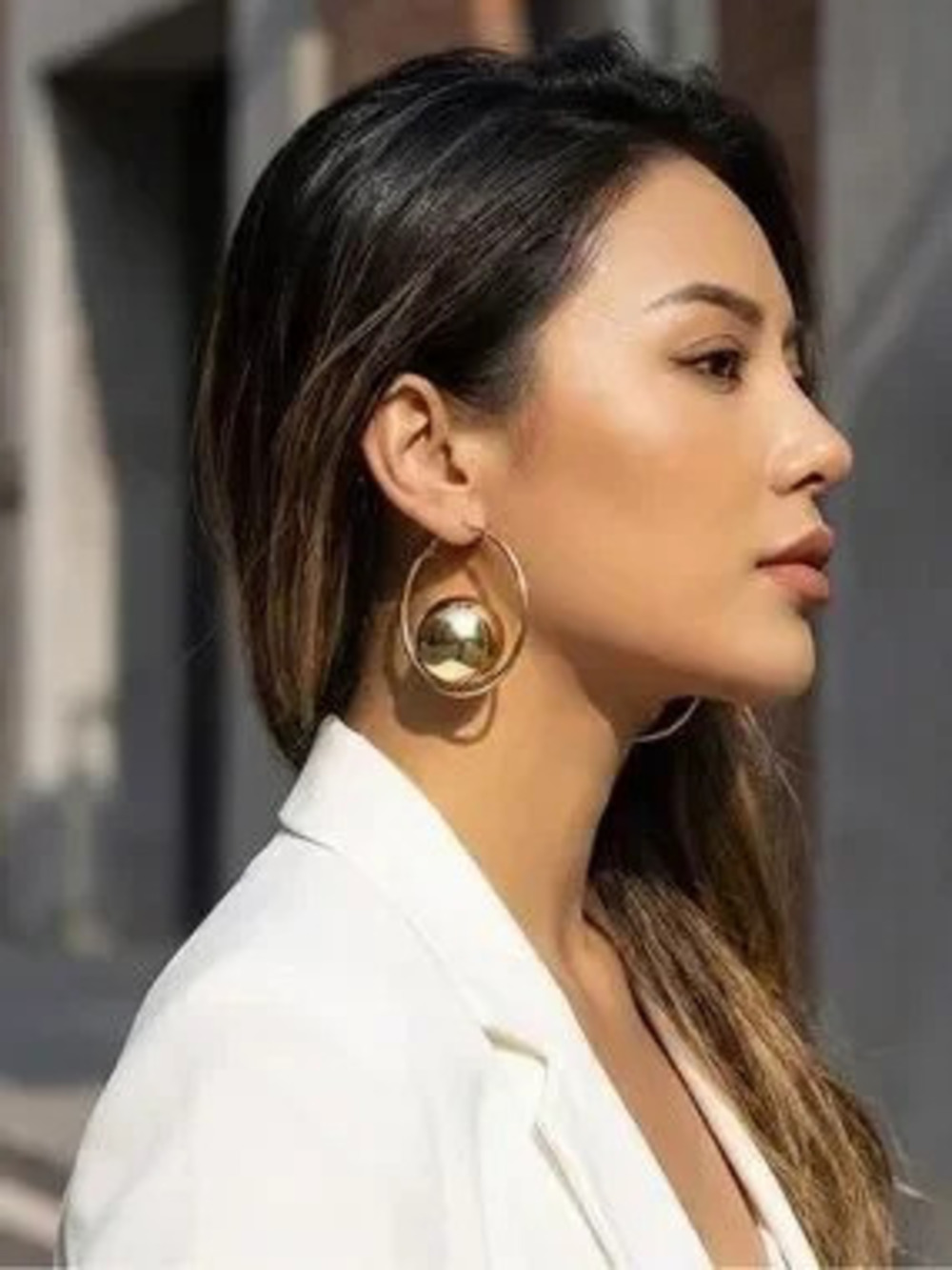 Sculptural Gold Double Hoop Sphere Earrings